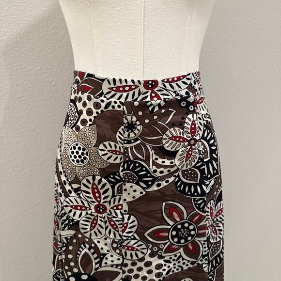 Chico’s Brown Abstract Floral Print Midi Skirt 0 / Small Fall Boho Chic Autumn - Picture 3 of 6